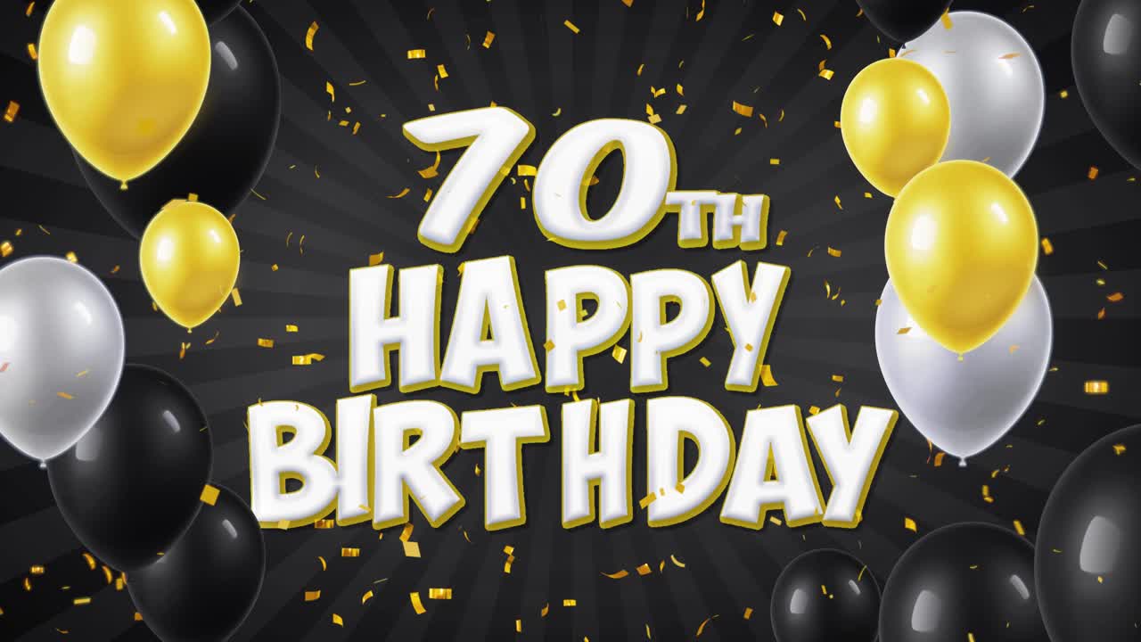 70th Happy Birthday Graphic Design with Balloons and Confetti