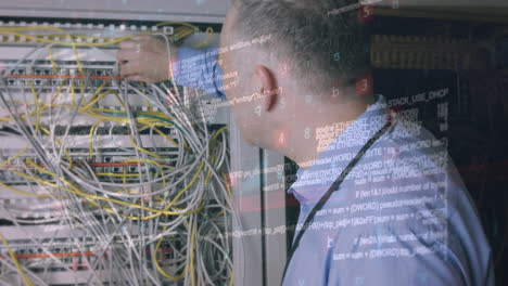 digital composite of a man doing maintenance in a server room