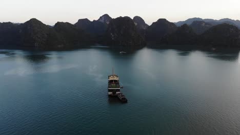 overhead drone view of the ocean and limestone islands of halong bay vietnam