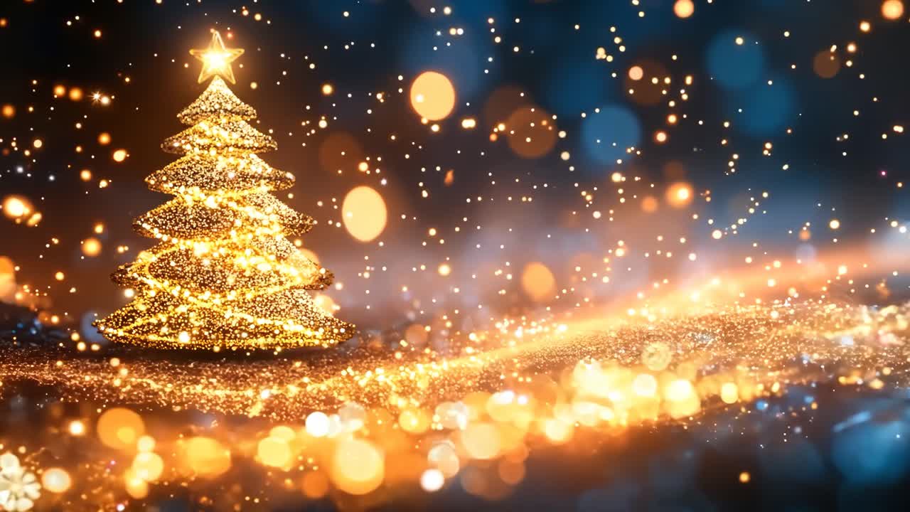 A Christmas tree with lights is surrounded by a blurry background. The tree is the main focus of the image, and the lights on it create a warm and festive atmosphere