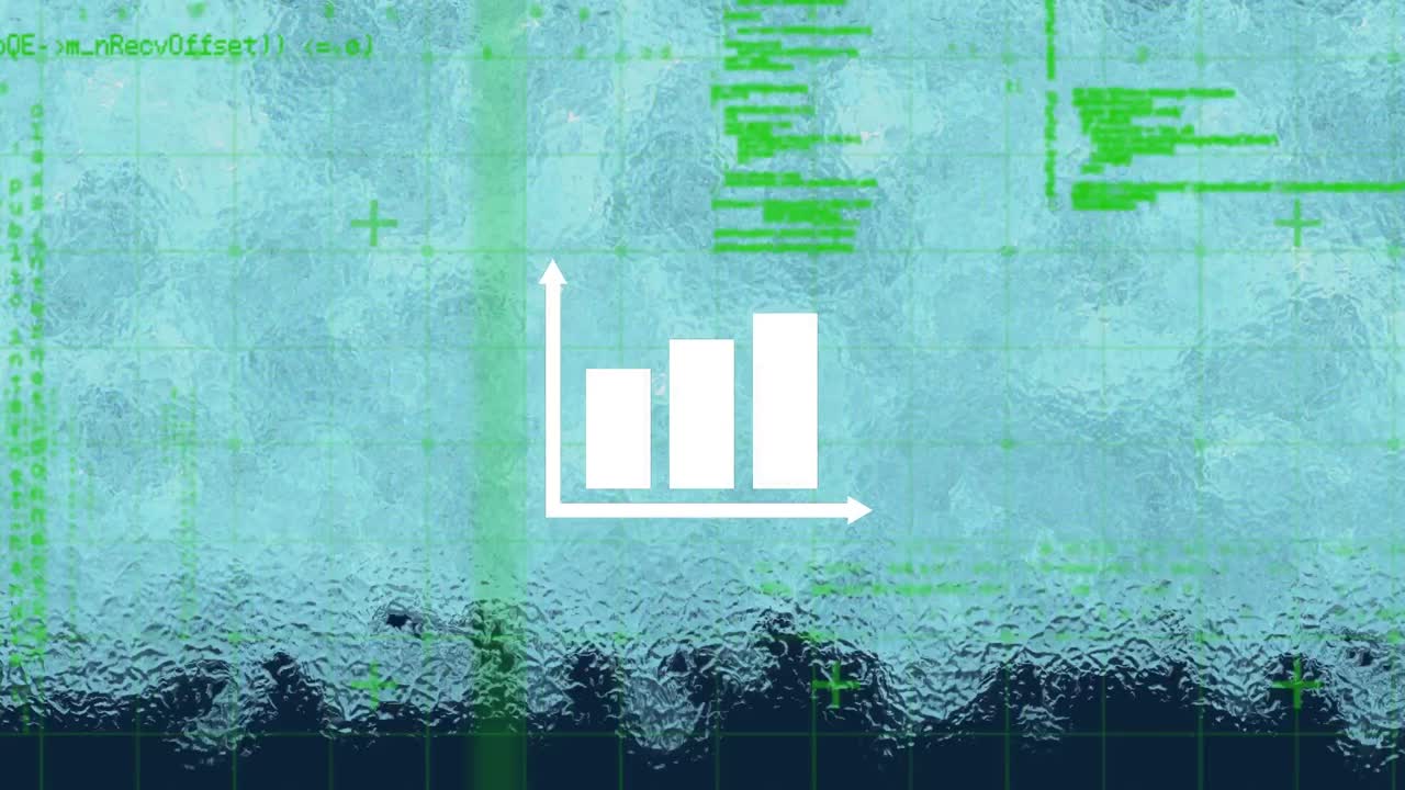 animación de estadísticas y procesamiento de datos en fondo azul y negro líquido