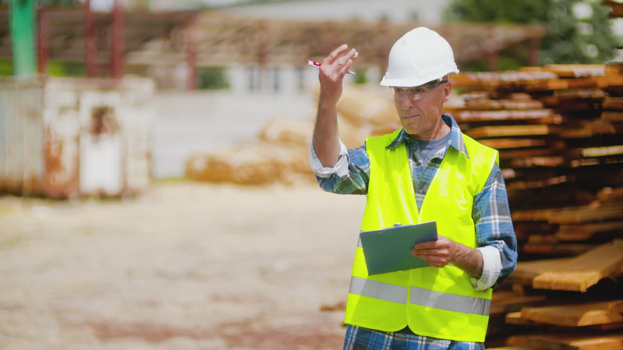 trabajador masculino examinando la pila de tablones 6