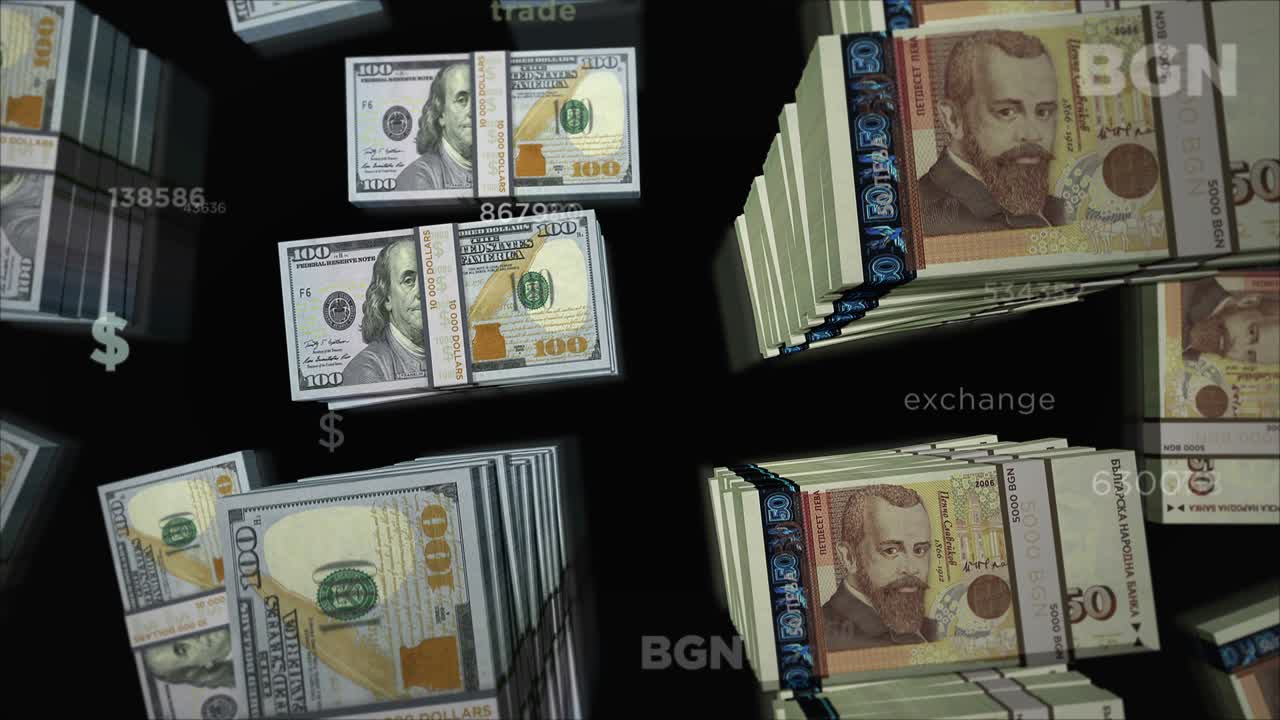 미국 달러와 불가리아 레브 화폐 교환 루프 애니메이션
