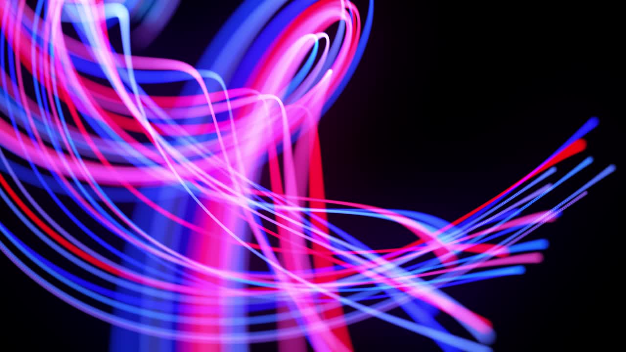 flujo de luz bg en 4k. fondo en bucle abstracto con senderos de luz, flujo de líneas de neón rojo azul en el espacio se mueven para formar formas en espiral en bucle. fondo de diseño de movimiento moderno de moda.