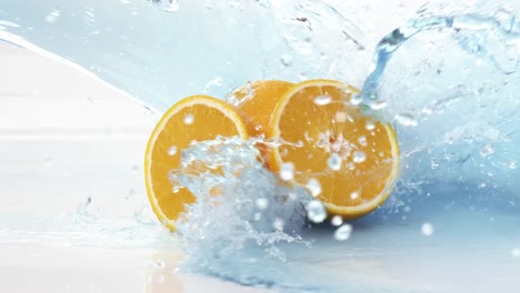 Süßwasserspritzer-Auf-Einer-Frischen,-Saftigen-Orange.-Aufgenommen-Mit-Super-Zeitlupenkamera-1000-Fps.