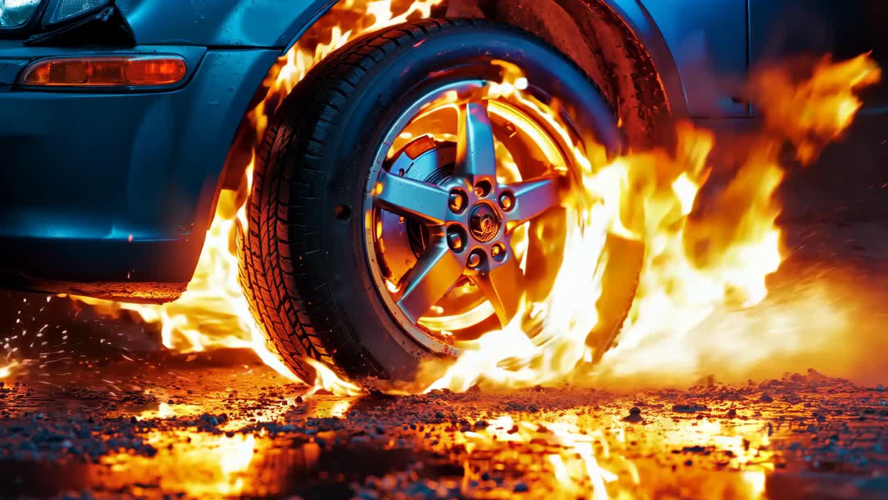 도로 에 불타는 차