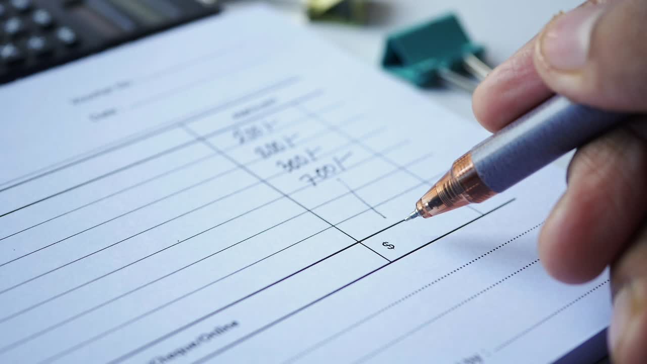 primer plano de una escritura a mano en una factura