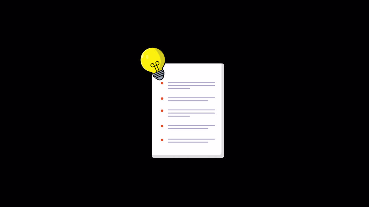 Documento animato con lampadina per la generazione di idee
