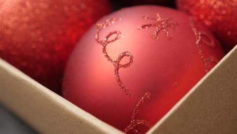 close-up christmas balls in red color 4k shallow dof footage