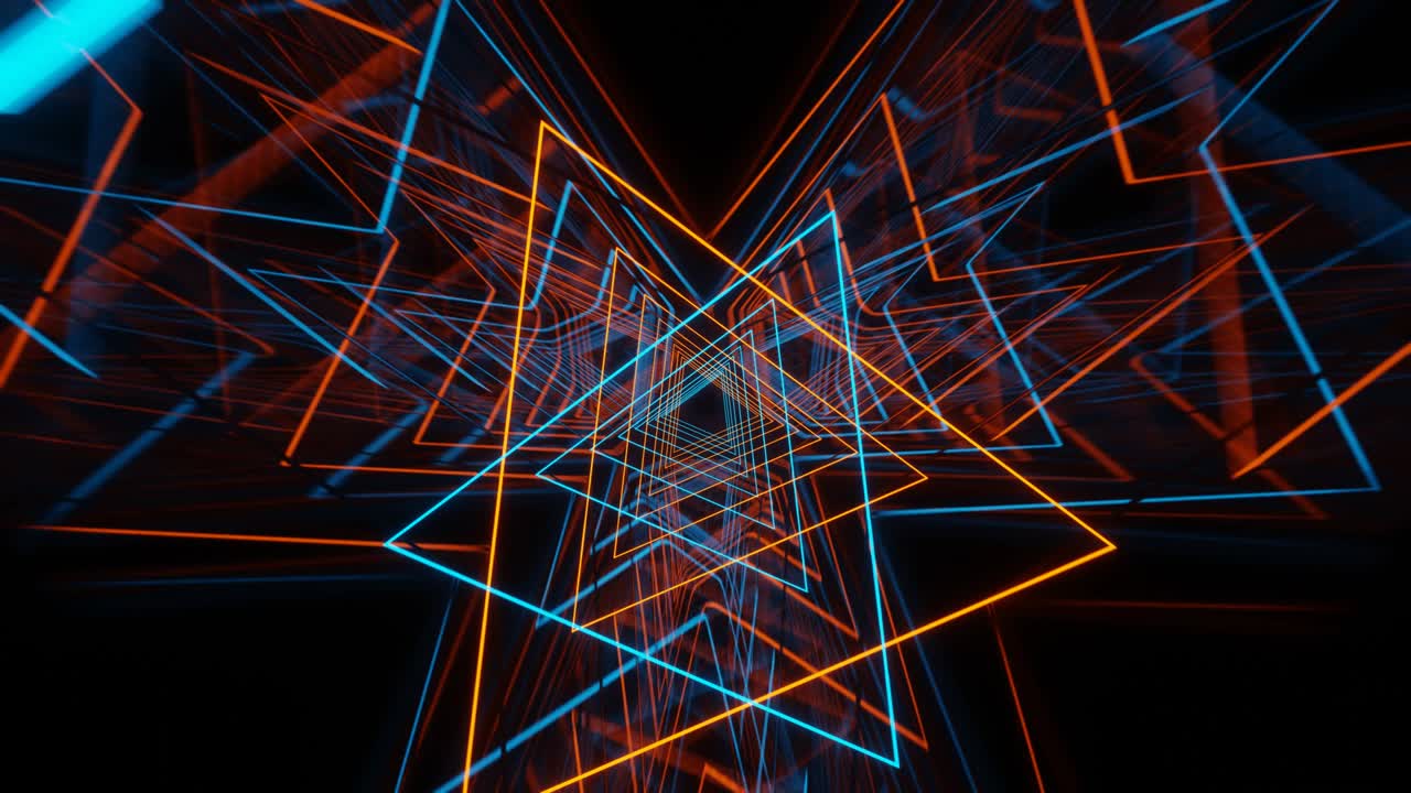 Seamless loop motion triangles tunnel rotating in different directions in the till orange color scheme