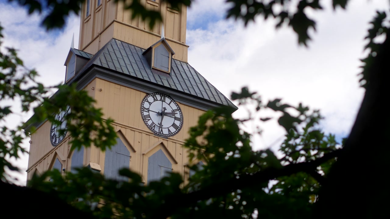 Gothic Wooden Architecture, Religious Buildings, Clock Tower Detail, Tromso City, Norway, Scandinavia