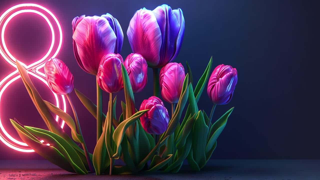 Vibrant Neon Tulips Bouquet for International Women's Day