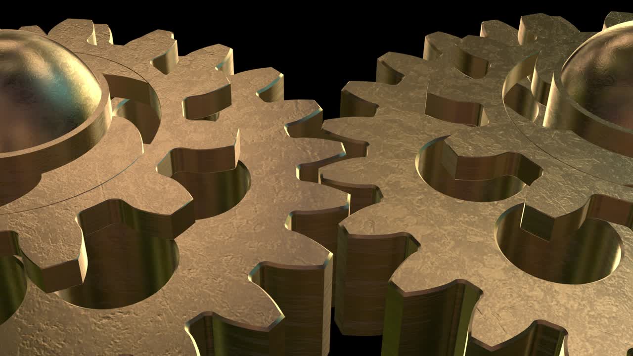 анимированные два вращающихся зубчатых колеса вблизи