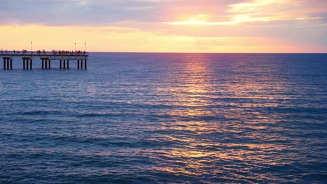 Sunset-At-Baltic-Sea-In-Resort-Palanga,-Lithuania---aerial-drone-shot