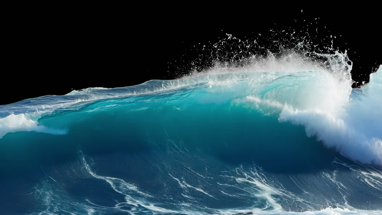 Dynamic Turquoise Ocean Wave Crashing Isolated on Black