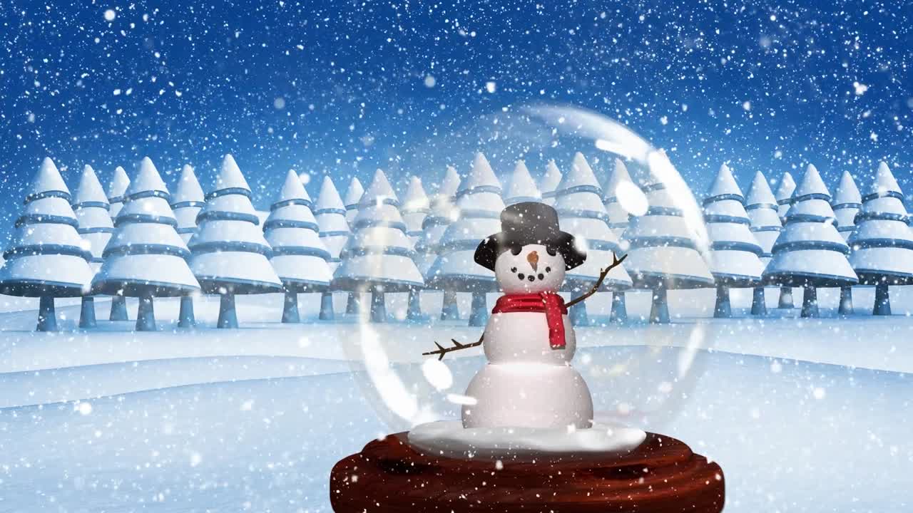 linda animación navideña del muñeco de nieve en el globo de nieve 4k