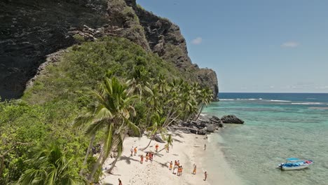 Tourists-at-Fronton-beach,-Las-Galeras-in-Dominican-Republic