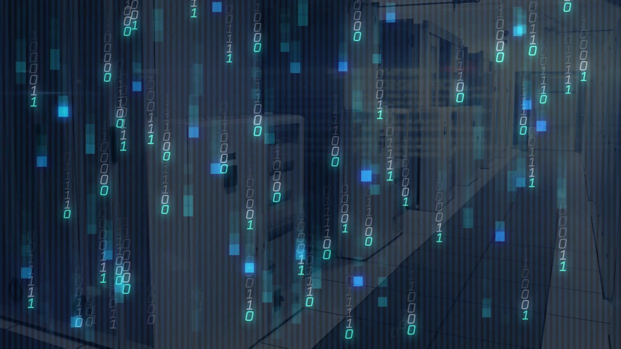 animación del procesamiento de datos en la sala de servidores