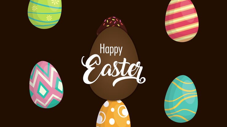 happy easter animated card with eggs painted frame