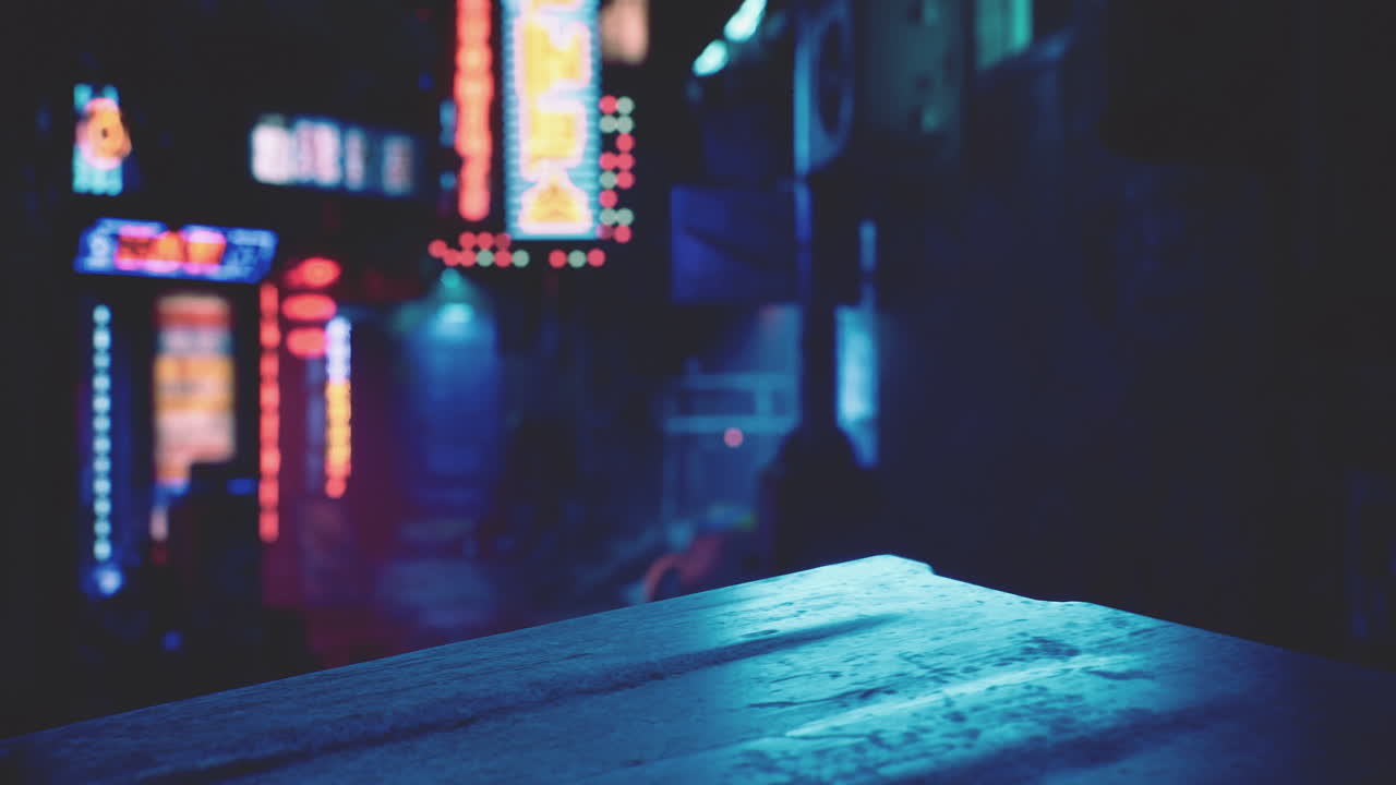 네온 불빛으로 밤의 도시 풍경