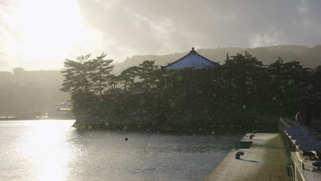 winter sunset at matsushima bay, miyagi prefecture japan