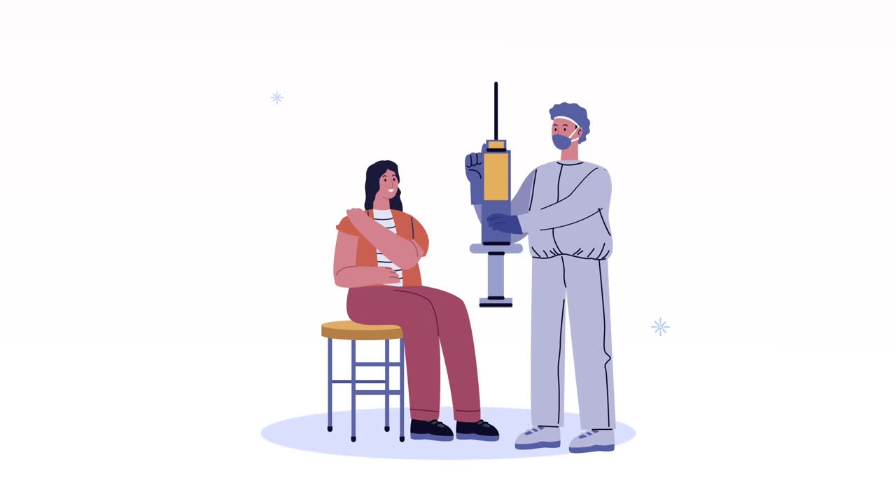 scientific with vaccine and woman characters animation