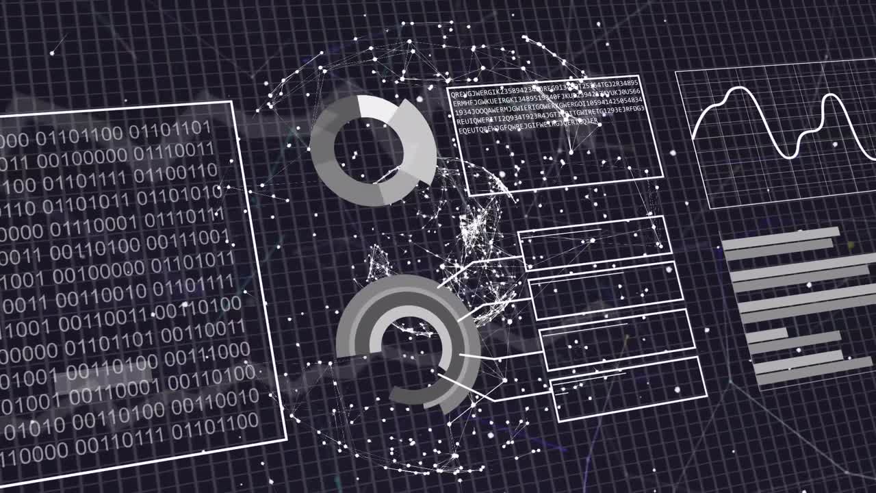 animación de la codificación binaria y el procesamiento de datos sobre la cuadrícula