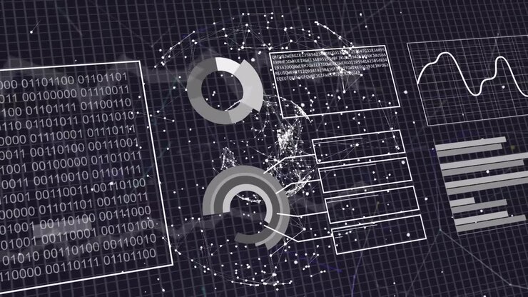 Animation of binary coding and data processing over grid