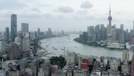 central shanghai city skyline, the bund, aerial view