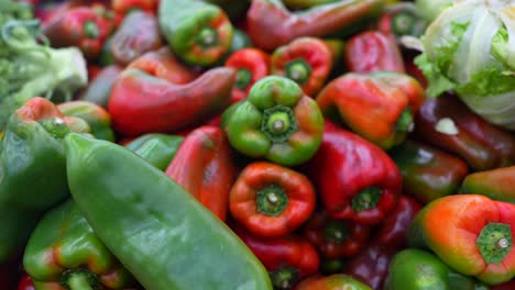 red and green bell peppers close up