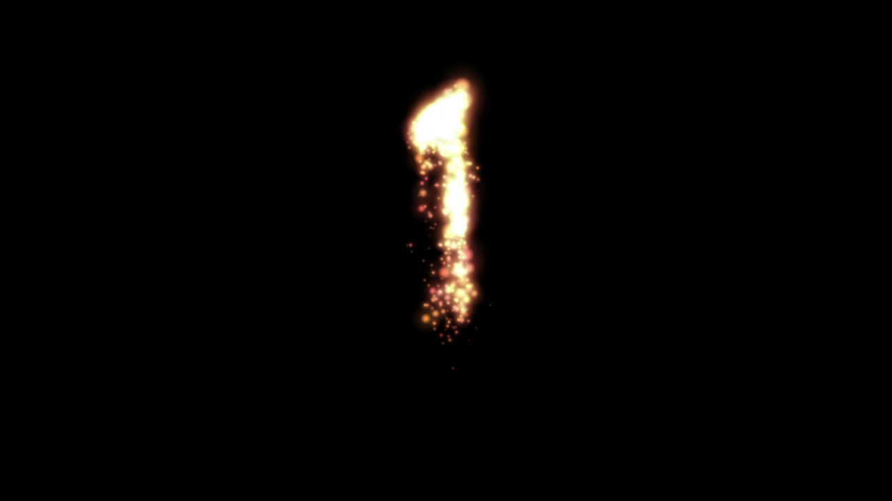 Numero uno di fuoco dorato incandescente su sfondo trasparente