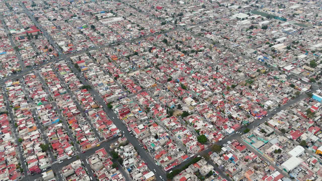 Drone view of perfectly aligned streets and houses, Ecatepec