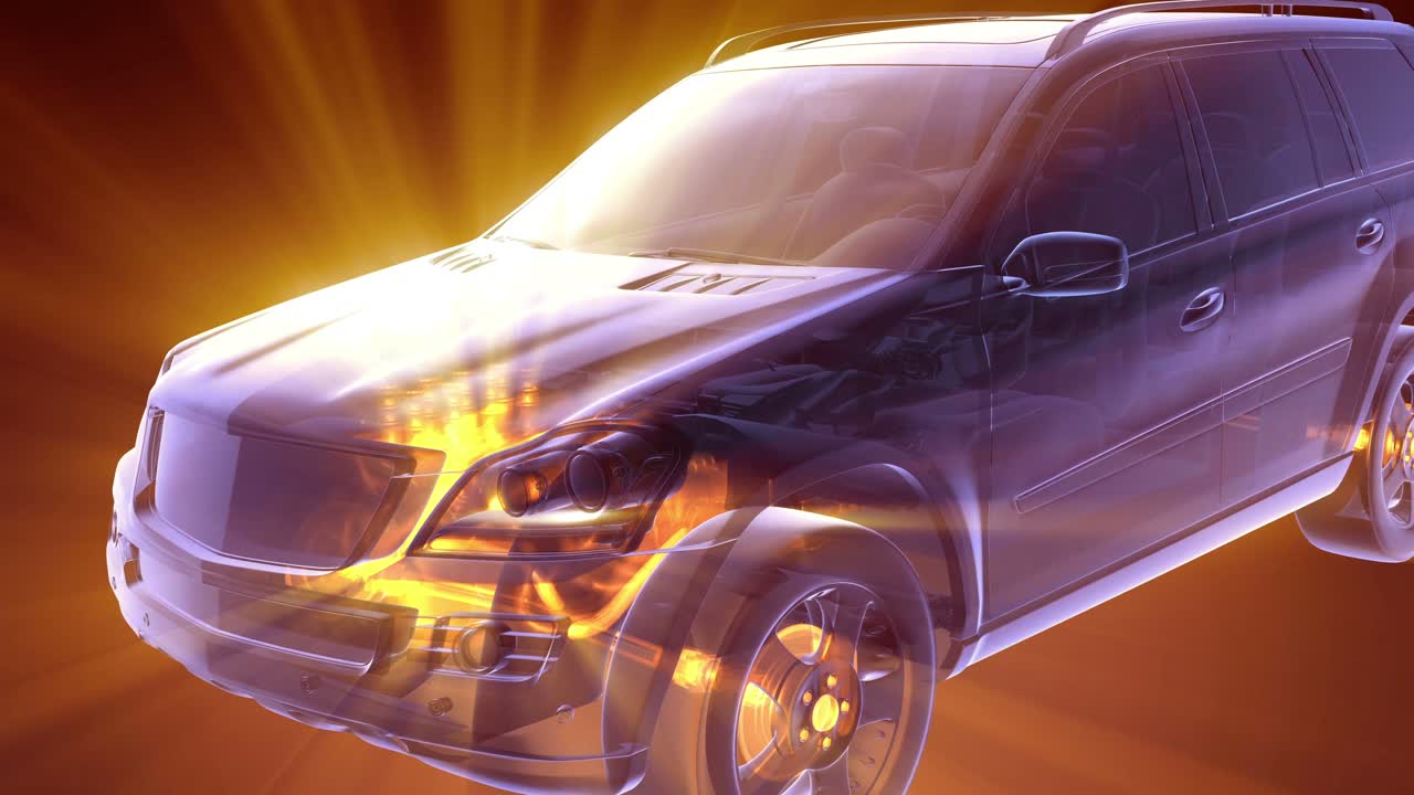 투명한 차가 회전합니다.