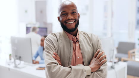 Rostro,-Liderazgo-Y-Hombre-Negro-Con-Los-Brazos-Cruzados