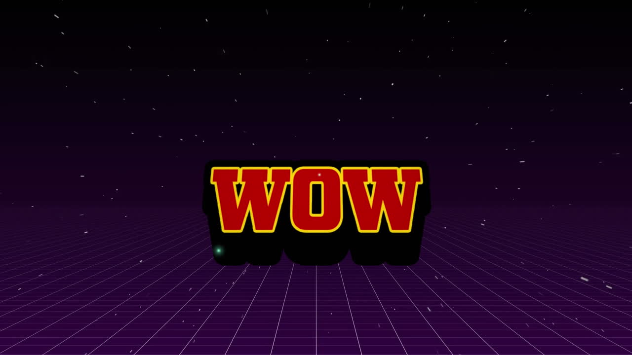 그리드 위에 빨간 글자로 와우 텍스트의 애니메이션