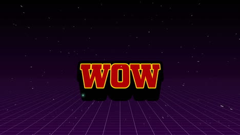 Animation of wow text in red letters over grid