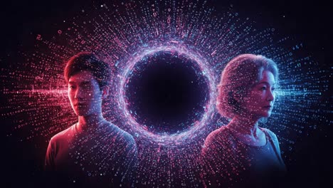 a dynamic contrast between generations: exploring the intersection of youth and wisdom against a cosmic binary horizon