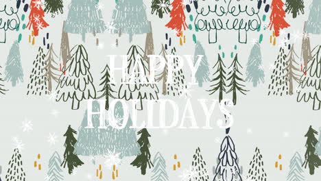 animation of happy holidays text with winter scenery and snow falling seen through window
