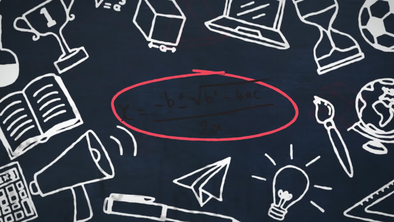 Animation of school items icons over mathematical formulas