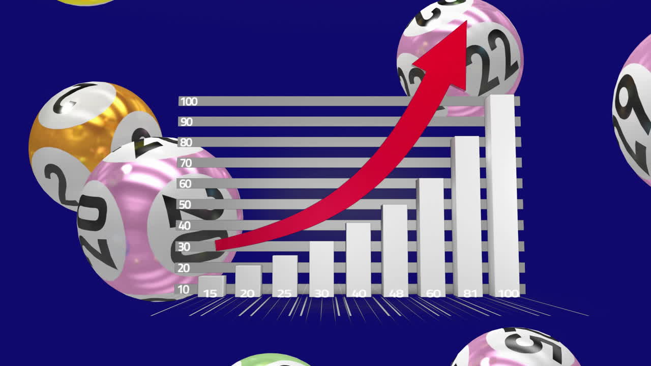 파란색 배경에 대 한 공에 성장 바 그래프와 숫자에 화살표의 애니메이션