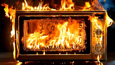 a microwave oven with flames coming out of it