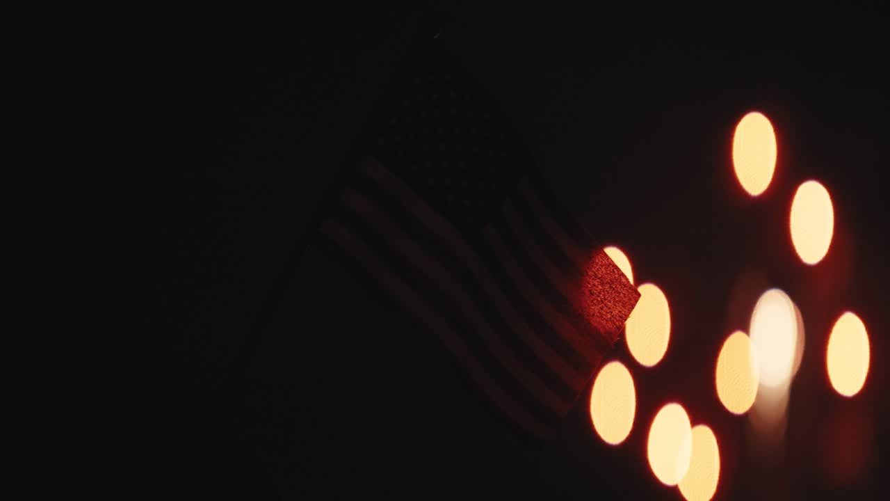 American flag with bokeh lights