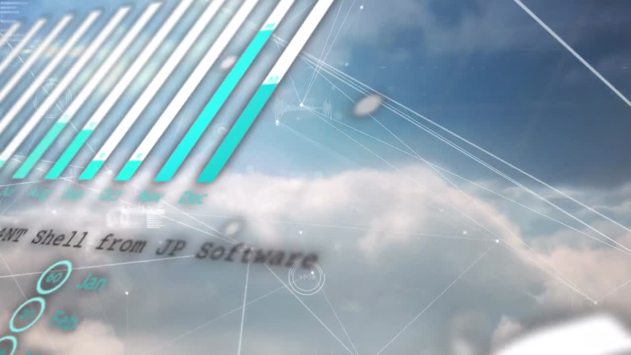 animación de la red de conexiones y estadísticas sobre nubes en el cielo