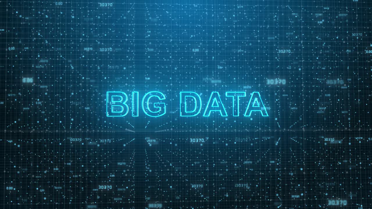 Big Data Text on Futuristic Cyberspace Background. 3D Grid and Binary Numbers