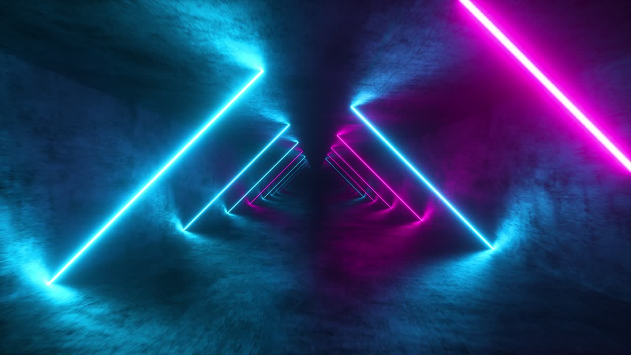 Tunnel luminoso al neon con luci rosa e blu