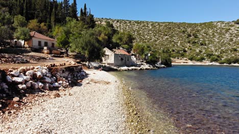 Rocky-Seashore-Of-Agia-Sofia-Beach-In-Greece---aerial-drone-shot