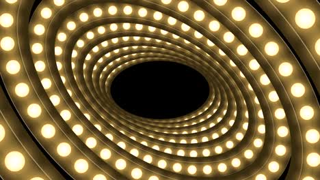 caja de bombilla incandescente de túnel marco de forma ovalada remolino girar patrón en movimiento, retro 3d estilo virtual ilustración brillo en fondo oscuro animación de bucle sin costuras 4k, con espacio de copia