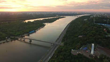 colorful sky over evening city. aerial view evening sunset in city landscape