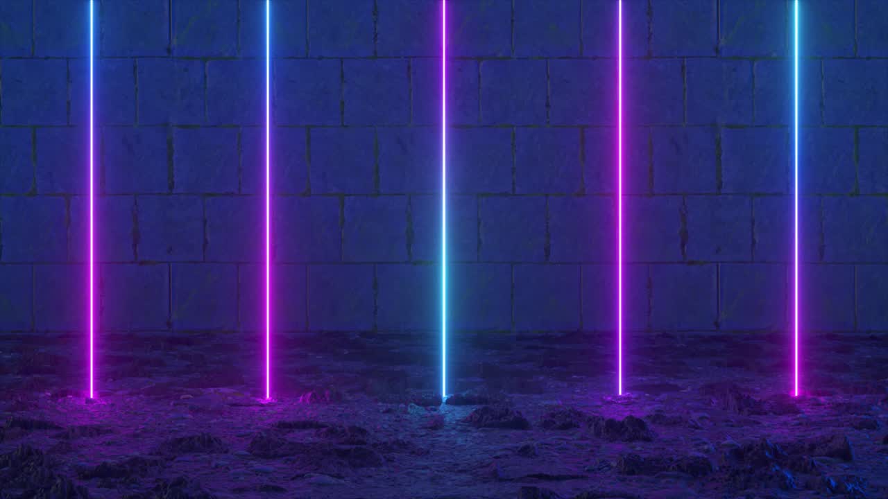 Neon Lights on Stone Wall Background