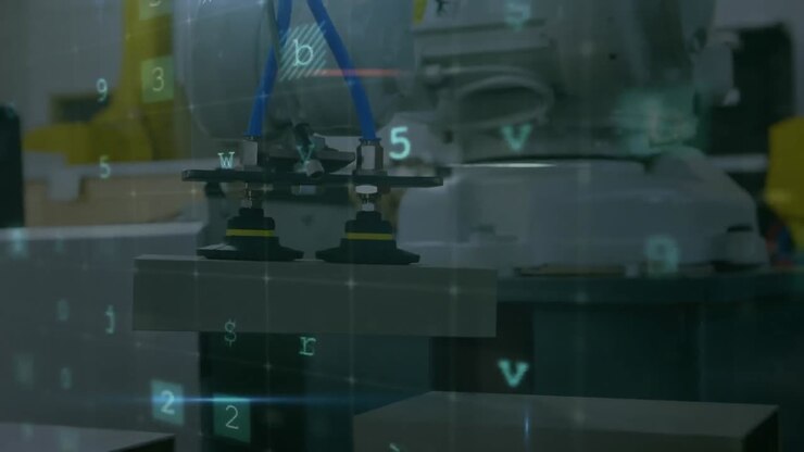 Animation of cyber attack warning over machine in lab